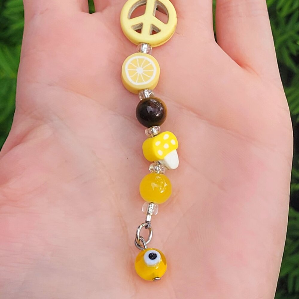 Yellow Evil Eye Keychain - Handmade